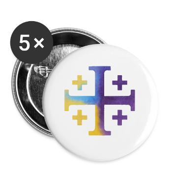 Kairos Kreuz (Jerusalemkreuz) – Violett & Gelb - Buttons groß 56 mm (5er Pack) - Weiß - Vorne