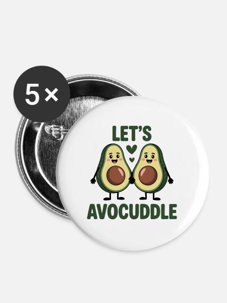 Let's Avocuddle – Lustiges Avocado Pärchen Design - Buttons groß 56 mm (5er Pack) - Weiß