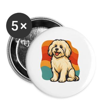 Chien havanais au design rétro - Lot de 5 grands badges (56 mm) - blanc - Devant