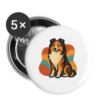 Lebhafter Shetland-Schäferhund Sunburst - Buttons groß 56 mm (5er Pack) - Weiß - Vorne