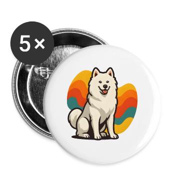 Chien Samoyède Prisme Retro Wave - Lot de 5 grands badges (56 mm) - blanc - Devant