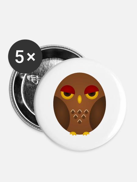 Mürrische Eule Silhouette - Buttons groß 56 mm (5er Pack) - Weiß