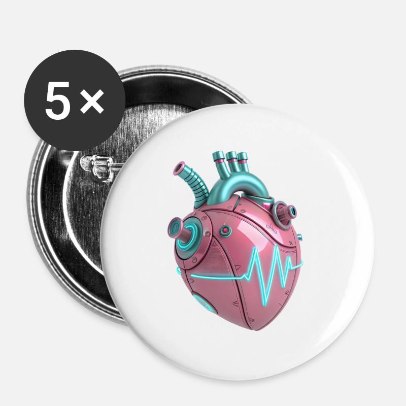 Neon Heartbeat Machine - Buttons large 2.2''/56 mm (5-pack) - white