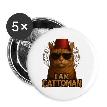 I Am Cattoman – Vintage Streetwear mit Retro-Katze - Buttons groß 56 mm (5er Pack) - Weiß - Vorne