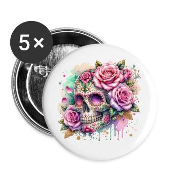 Flowers Skull Beauty Bloom - Buttons large 2.2''/56 mm (5-pack) - white - Front