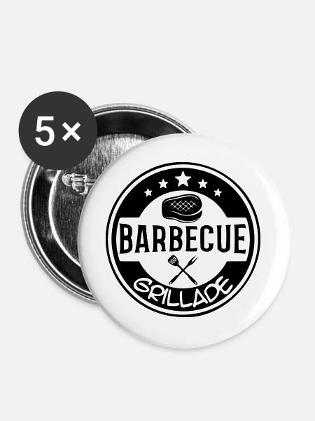 BBQ-Grill-Logo - Buttons groß 56 mm (5er Pack) - Weiß