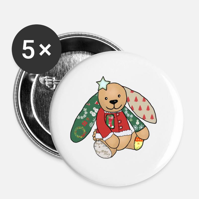 Christmas Bunny - Buttons large 2.2''/56 mm (5-pack) - white