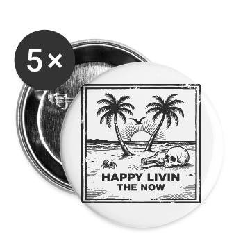T-shirt vintage tête de mort de plage – Happy Livin Now - Lot de 5 grands badges (56 mm) - blanc - Devant