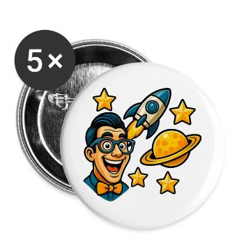 Space enthusiast with glasses - Buttons large 2.2''/56 mm (5-pack) - white - Front