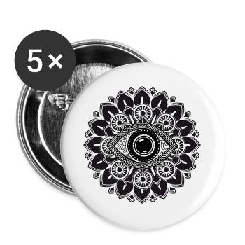 L’œil mystique dans le mandala – Symbole spirituel - Lot de 5 grands badges (56 mm) - blanc - Devant