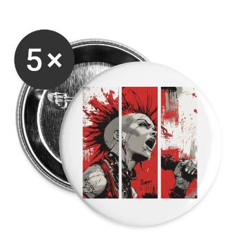 Punk Rebellion – Singer with mohawk - Buttons large 2.2''/56 mm (5-pack) - white - Front