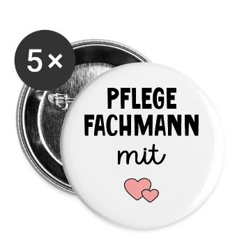 Pflege Pflegefachmann mit Herz - Buttons groß 56 mm (5er Pack) - Weiß - Vorne