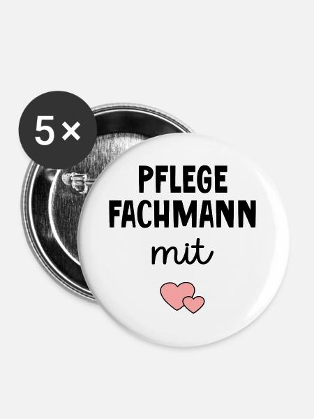Pflege Pflegefachmann mit Herz - Buttons groß 56 mm (5er Pack) - Weiß