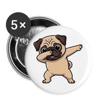 Cute Pug Cartoon Dabbing Dog Kids - Buttons large 2.2''/56 mm (5-pack) - white - Front