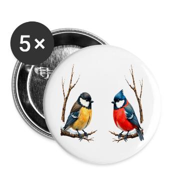 Twin Songbirds in Winter - Buttons large 2.2''/56 mm (5-pack) - white - Front