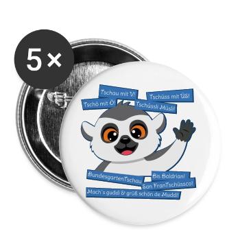 Panda Grüße: The Art of Tschau (Mundart) - Buttons groß 56 mm (5er Pack) - Weiß - Vorne