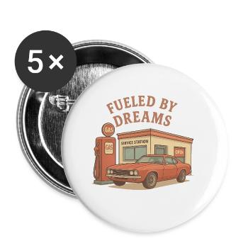 Getrieben von Träumen Retro Auto - Buttons groß 56 mm (5er Pack) - Weiß - Vorne