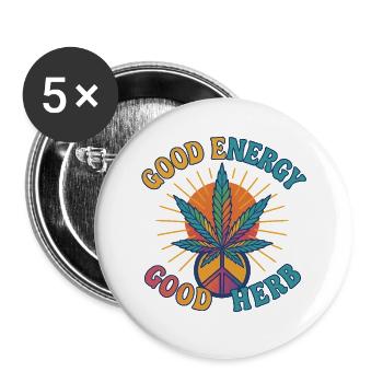Good Energy Good Herb – Hippie Retro Design - Buttons groß 56 mm (5er Pack) - Weiß - Vorne