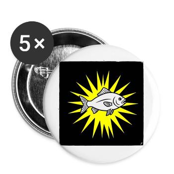 Cooler Fisch im Punk Rock & Pop Art Stil - Buttons groß 56 mm (5er Pack) - Weiß - Vorne