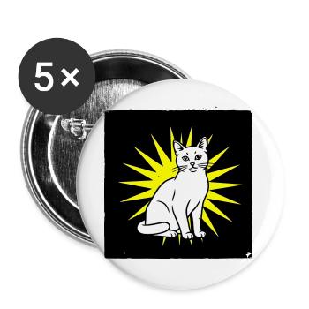 Coole Katze im Pop Art & Punk Rock Stil - Buttons groß 56 mm (5er Pack) - Weiß - Vorne