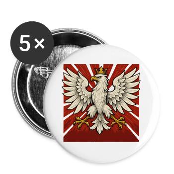 Polen Polska Adler Flagge Fahne episch Geschenk - Buttons groß 56 mm (5er Pack) - Weiß - Vorne