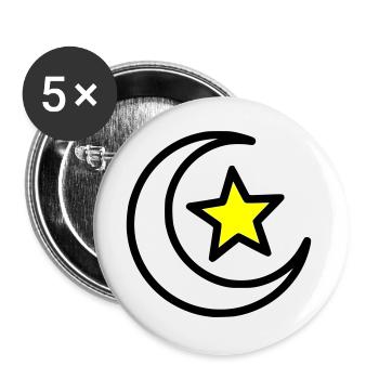 Mondsichel & Stern | Islamisches Symbol Line Art - Buttons groß 56 mm (5er Pack) - Weiß - Vorne