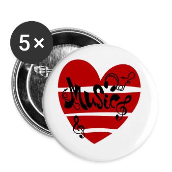 Music Heart with Notes - Buttons large 2.2''/56 mm (5-pack) - white - Front