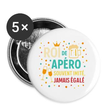Roi de l'Apéro Inimitable - Lot de 5 grands badges (56 mm) - blanc - Devant