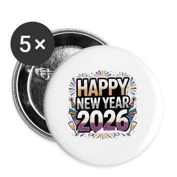 Célébration de la bonne année 2026 - Lot de 5 grands badges (56 mm) - blanc - Devant