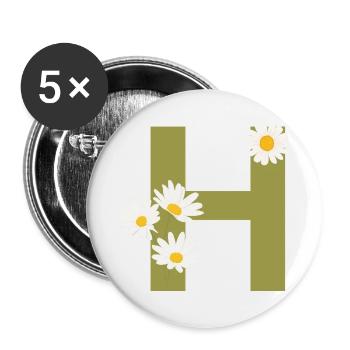 Lettre h vert marguerites - Lot de 5 grands badges (56 mm) - blanc - Devant