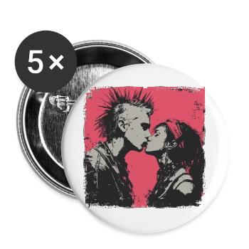 Punk Love – Kissing Moment in Rebel Style - Buttons large 2.2''/56 mm (5-pack) - white - Front