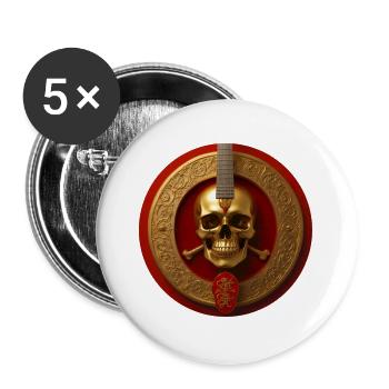 Crâne doré et guitare en cercle rouge - Lot de 5 grands badges (56 mm) - blanc - Devant