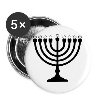 Lustige Menora mit Smileys | Chanukka Symbol - Buttons groß 56 mm (5er Pack) - Weiß - Vorne