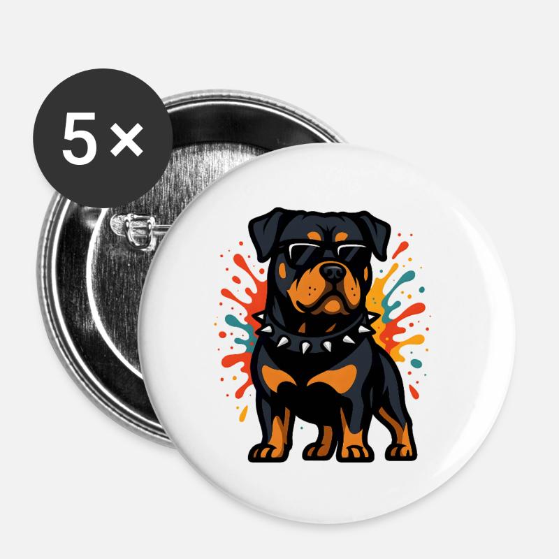 Rottweiler dog with color explosion - Buttons large 2.2''/56 mm (5-pack) - white