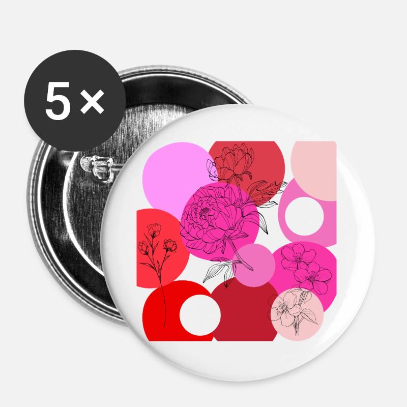 Florale Linien über Farbkreise - Buttons groß 56 mm (5er Pack) - Weiß