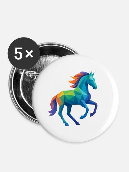 Buntes Low-Poly Pferd - Reiten - Buttons groß 56 mm (5er Pack) - Weiß
