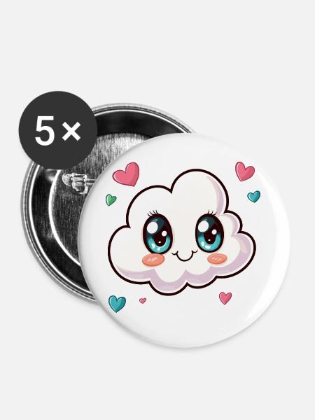 Kuschelige Wolke mit Herzchen - Buttons groß 56 mm (5er Pack) - Weiß