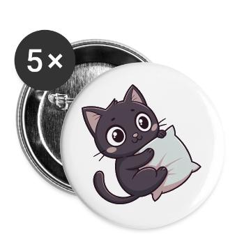 Kawaii-Kätzchen kuschelig auf dem Kissen - Buttons groß 56 mm (5er Pack) - Weiß - Vorne