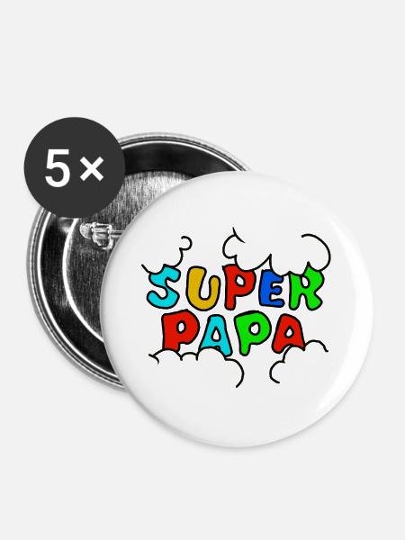 Super Papa Regenbogen Schrift - Buttons groß 56 mm (5er Pack) - Weiß