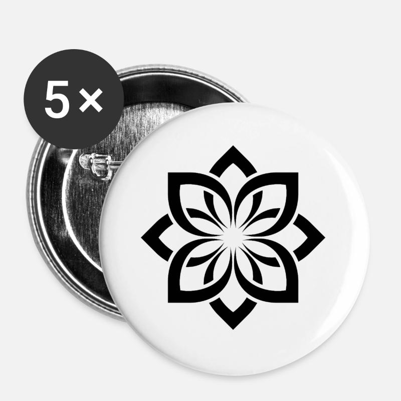 Geometrische Blüten Mandala Chogan - Buttons groß 56 mm (5er Pack) - Weiß