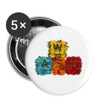 WASD Gaming Gamer Süß Niedlich Geschenk - Buttons groß 56 mm (5er Pack) - Weiß - Vorne