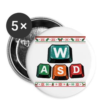WASD Weihnachten Lustig Gaming Geschenk Kinder - Buttons groß 56 mm (5er Pack) - Weiß - Vorne