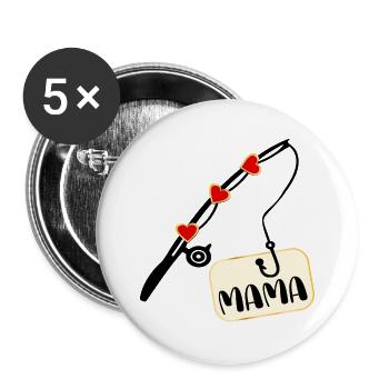 Fishing Rod Fishing Mom Mom - Buttons large 2.2''/56 mm (5-pack) - white - Front