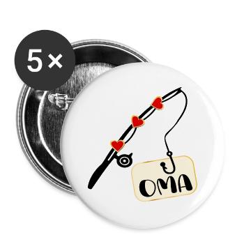 Fishing Rod Fishing Pensioner Grandma - Buttons large 2.2''/56 mm (5-pack) - white - Front