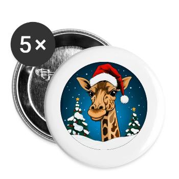 Girafe du Père Noël - Lot de 5 grands badges (56 mm) - blanc - Devant