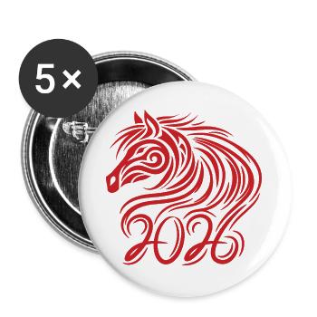 Chinese New year of the Horse 2026 - Buttons large 2.2''/56 mm (5-pack) - white - Front