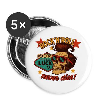 Rock'n'Roll stirbt nie! - Buttons groß 56 mm (5er Pack) - Weiß - Vorne