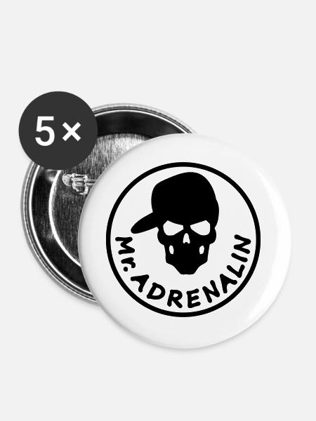 Mr. Adrenalin - Buttons groß 56 mm (5er Pack) - Weiß