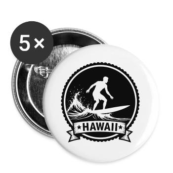Hawaii Surf Wave Badge - Buttons large 2.2''/56 mm (5-pack) - white - Front