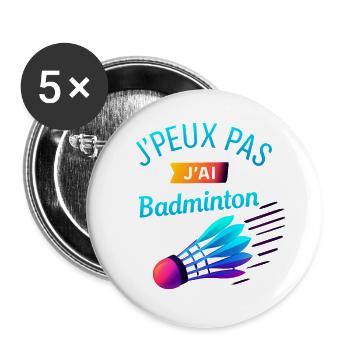 I can't I badminton - Buttons large 2.2''/56 mm (5-pack) - white - Front
